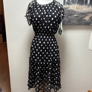 NWT Chic Black and White Polka Dot Midi Dress